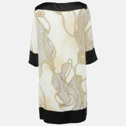 Versace Collection Cream Printed Satin Shift Dress M