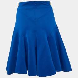 Versace Collection Blue Jersey Embellished Detail Flared Mini Skirt M