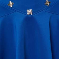 Versace Collection Blue Jersey Embellished Detail Flared Mini Skirt M