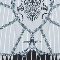 Pre Owned Versace Collection White/Black Chain and Barocco Print Crepe Sleeveless Short Dress M