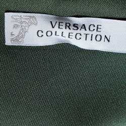 Pre Owned Versace Collection Dark Green Print Crepe Knee Length Skirt L