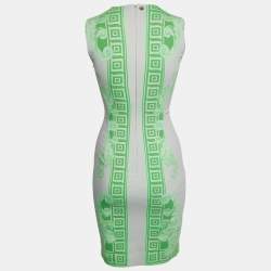 Pre Owned Versace Collection Grey/Green Printed Cotton Blend Sleeveless Sheath Dress S