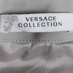 Pre Owned Versace Collection Grey/Green Printed Cotton Blend Sleeveless Sheath Dress S