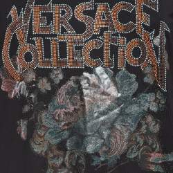 Pre Owned Versace Collection Black Logo Detailed Knit Cold Shoulder Top S