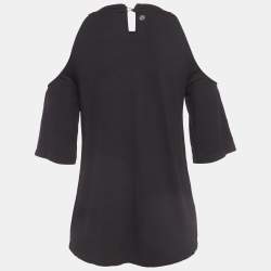 Pre Owned Versace Collection Black Logo Detailed Knit Cold Shoulder Top S