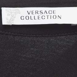 Pre Owned Versace Collection Black Logo Detailed Knit Cold Shoulder Top S