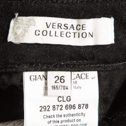 Pre Owned Versace Collection Black V Studded Denim Slim Jeans S Waist 26"