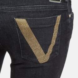 Pre Owned Versace Collection Black V Studded Denim Slim Jeans S Waist 26"