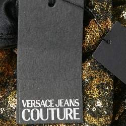 Pre Owned Versace Jeans Couture Metallic Flora Baroque Sequin Paillettes Mini Bodycon Dress S