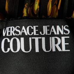 Pre Owned Versace Jeans Couture Black Printed Pleated Chiffon Halter Neck Maxi Dress M