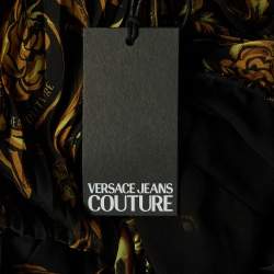 Pre Owned Versace Jeans Couture Black Printed Pleated Chiffon Halter Neck Maxi Dress M
