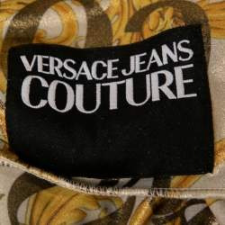 Pre Owned Versace Jeans Couture Metallic Baroque Print Stretch Synthetic One Shoulder Dress M