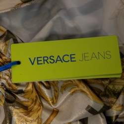 Pre Owned Versace Jeans Couture Metallic Baroque Print Stretch Synthetic One Shoulder Dress M