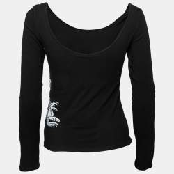 Pre Owned Versace Jeans Couture Black Flocked Dragon Print Cotton Long Sleeve Top M