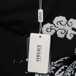 Pre Owned Versace Jeans Couture Black Flocked Dragon Print Cotton Long Sleeve Top M
