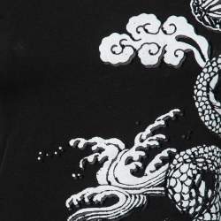 Pre Owned Versace Jeans Couture Black Flocked Dragon Print Cotton Long Sleeve Top M