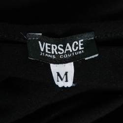 Pre Owned Versace Jeans Couture Black Flocked Dragon Print Cotton Long Sleeve Top M