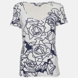 Versace Jeans Couture White/Blue Printed Jersey Round Neck Top M