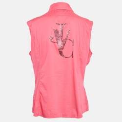 Pre Owned Versace Jeans Couture Pink Embellished Cotton Blend Sleeveless Top M