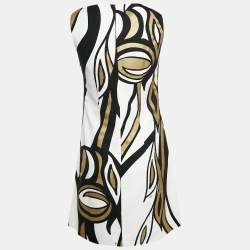 Pre Owned Versace Jeans Couture White Abstract Print Cotton Blend Mini Dress S