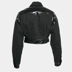 Pre Owned Versace Jeans Couture Black Logo Applique Faux Leather and Denim Crop Jacket XS