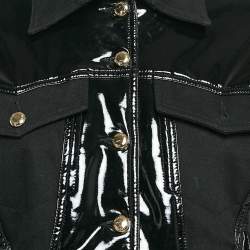 Pre Owned Versace Jeans Couture Black Logo Applique Faux Leather and Denim Crop Jacket XS