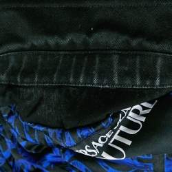 Pre Owned Versace Jeans Couture Black Logo Applique Faux Leather and Denim Crop Jacket XS