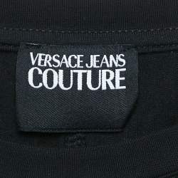 Pre Owned Versace Jeans Couture Black Logo Embroidered Cotton Knit Mini Dress M