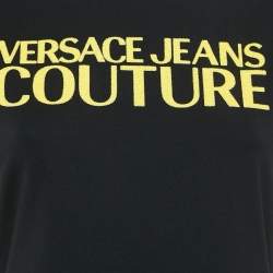 Pre Owned Versace Jeans Couture Black Logo Embroidered Cotton Knit Mini Dress M