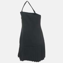 Pre Owned Versace Jeans Couture Black Crepe Pleated One-Shoulder Mini Dress M