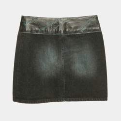 Versace Jeans Couture Black Washed Denim Leather Detail Mini Skirt M