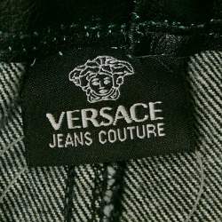 Versace Jeans Couture Black Washed Denim Leather Detail Mini Skirt M
