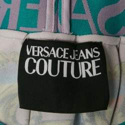 Pre Owned Versace Blue/Pink Garland Sun Print Satin Pleated Mini Skirt S