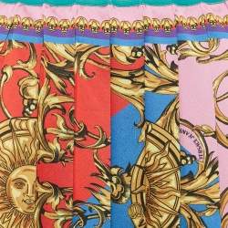 Pre Owned Versace Blue/Pink Garland Sun Print Satin Pleated Mini Skirt S