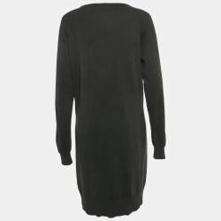Pre Owned Versace Jeans Couture Black Logo Applique Detail Knit Mini Dress L