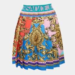 Pre Owned Versace Jeans Couture Multicolor Garland Print Satin Pleated Mini Skirt S