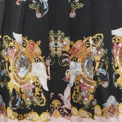 Pre Owned Versace Jeans Couture Black Rococo Print Crepe Pleated Mini Skirt S