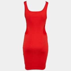 Versace Jeans Couture Neon Red Rib Knit Cutout Mini Dress S