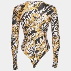Pre Owned Versace Jeans Couture Black Baroque Print Jersey Bodysuit S