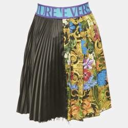 Versace Jeans Couture Black Printed Satin Plisse Mini Skirt S