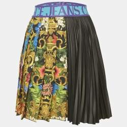 Versace Jeans Couture Black Printed Satin Plisse Mini Skirt S