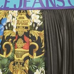 Versace Jeans Couture Black Printed Satin Plisse Mini Skirt S