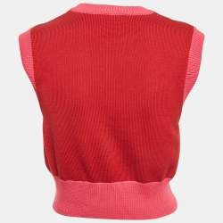 Pre Owned Versace Jeans Couture Multicolor Logo Cotton Knit Cropped Sweater XS