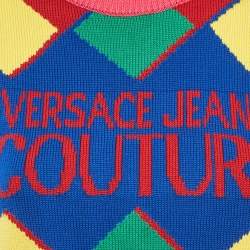 Pre Owned Versace Jeans Couture Multicolor Logo Cotton Knit Cropped Sweater XS