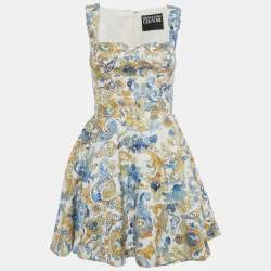 Pre Owned Versace Jeans Couture White Baroque Print Mini Sleeveless Dress S