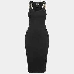 Pre Owned Versace Jeans Couture Black Rib Knit Buckle Detail Bodycon Dress M