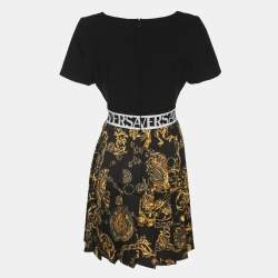 Pre Owned Versace Jeans Couture Black Crepe Baroque-Print Panelled Dress M