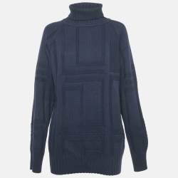 Pre Owned Versace Jeans Couture Navy Blue Wool Turtle Neck Jumper XL 