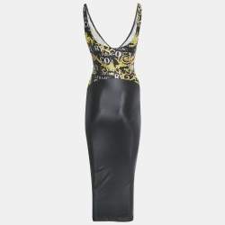 Pre Owned Versace Jeans Couture Black Printed Jersey Cut- Out Midi Dress XS