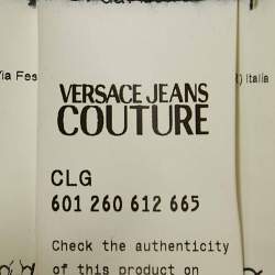 Pre Owned Versace Jeans Couture Black Logo Studded Cotton Knit Crop T-Shirt S